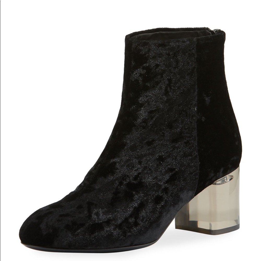 rag & bone Drea black crushed velvet acrylic heel boots (as is)